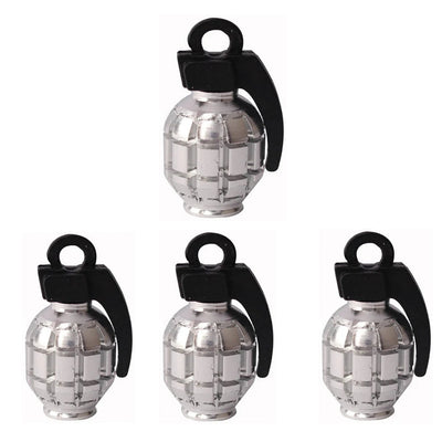 Bouchon de valve grenade argent, capuchon en forme de grenade à cuillère noire, lot de 4