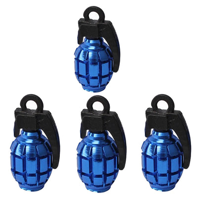 Bouchon de valve grenade bleu, lot de 4 capuchons métalliques