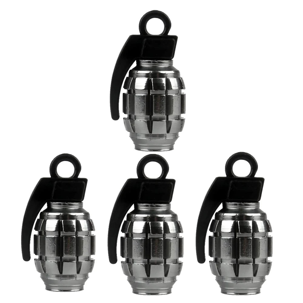 Bouchon de valve grenade gris anthracite, lot de 4 capuchons au corps quadrillé