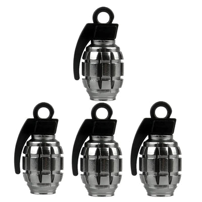 Bouchon de valve grenade gris anthracite, lot de 4 capuchons au corps quadrillé