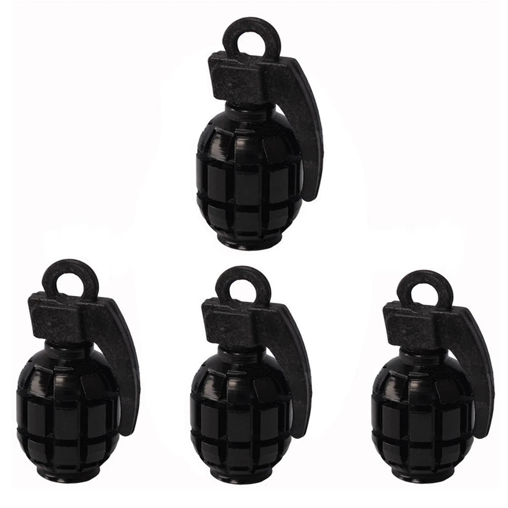 Bouchon de valve grenade noir, quatre capuchons en forme de grenade