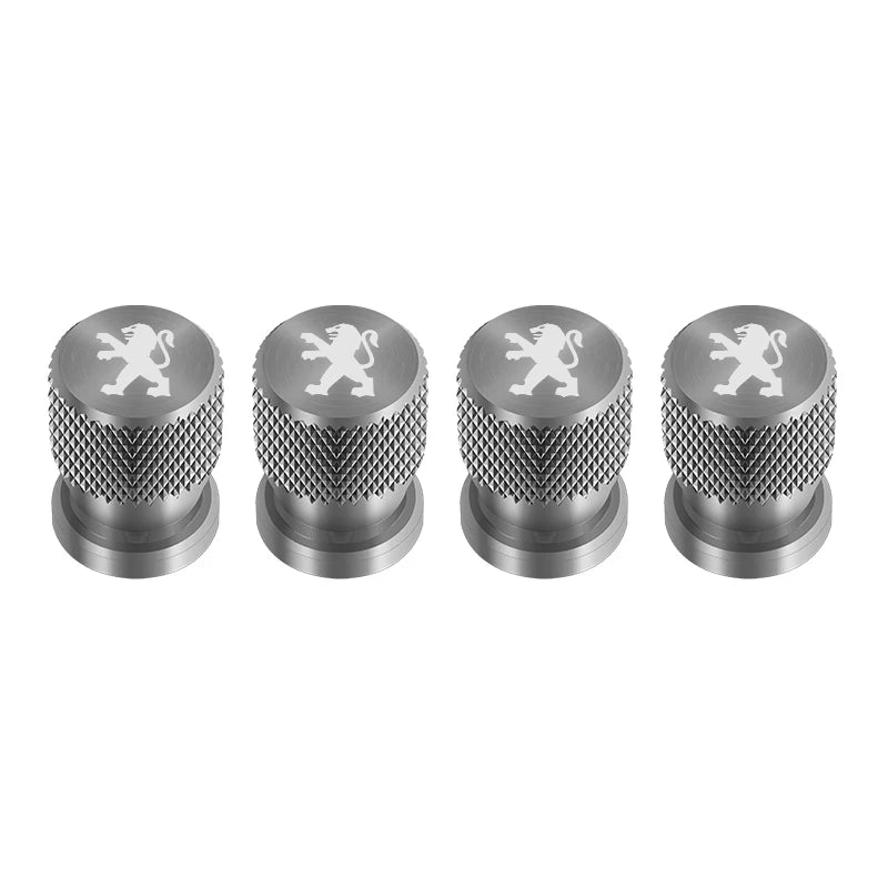 Bouchon de valve Peugeot argent au lion, base élargie qui masque le pied de valve