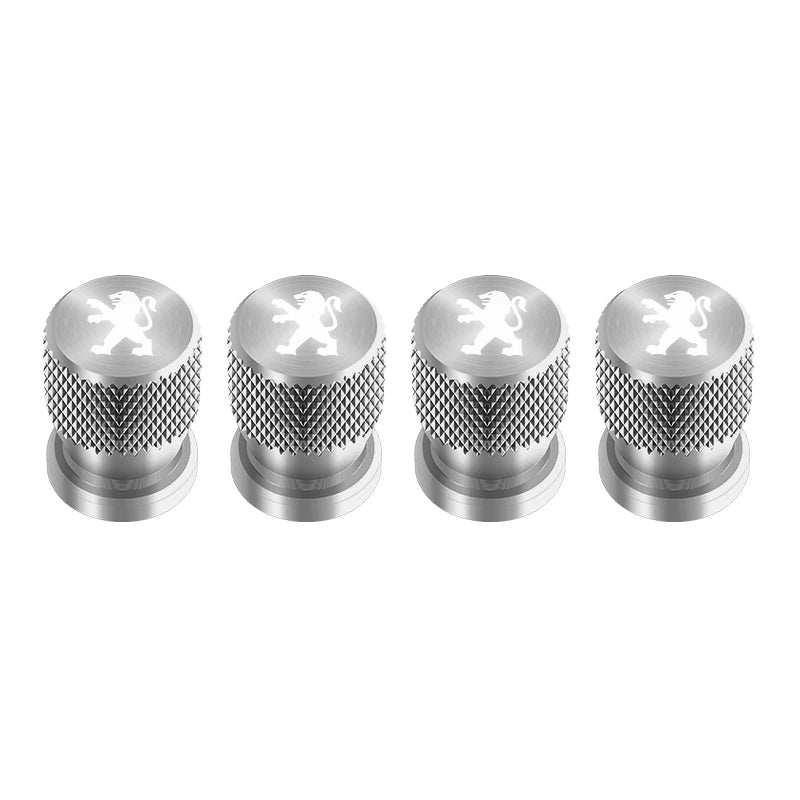 Bouchon de valve Peugeot argent au lion, base élargie qui masque le pied de valve
