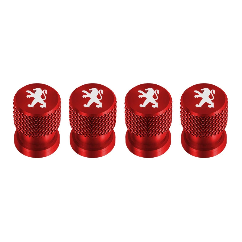 Bouchon de valve Peugeot rouge en aluminium moleté à collerette