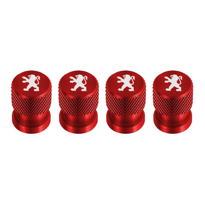 Bouchon de valve Peugeot rouge en aluminium moleté à collerette