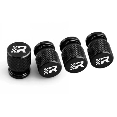 Bouchon de valve Seat R noir, logo R au damier gravé, lot de 4 capuchons en aluminium