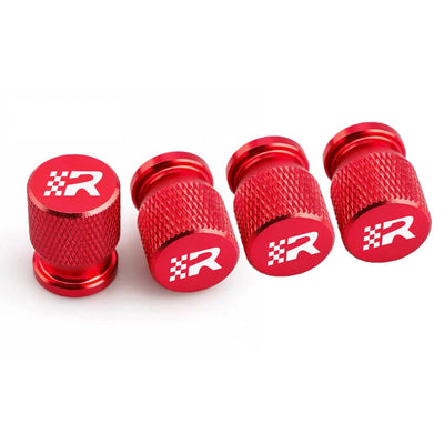 Bouchon de valve Seat R rouge, logo R au damier sur le dessus, lot de 4 capuchons moletés