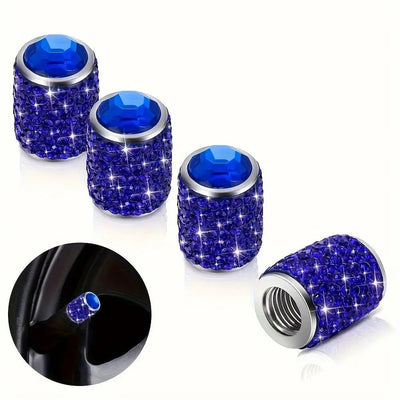 Bouchon de valve serti de strass bleu roi, pierre centrale à facettes