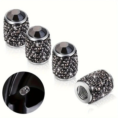 Bouchon de valve serti de strass gris anthracite, finition sombre et pierre centrale