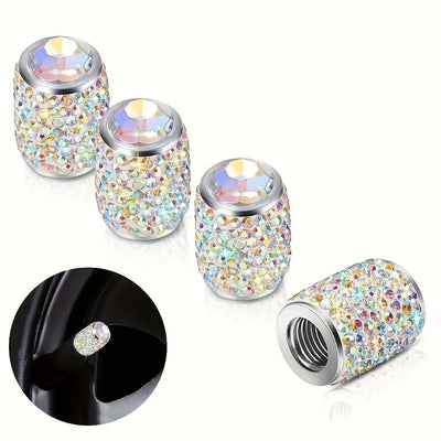 Bouchon de valve serti de strass irisés multicolores, pierre centrale à facettes