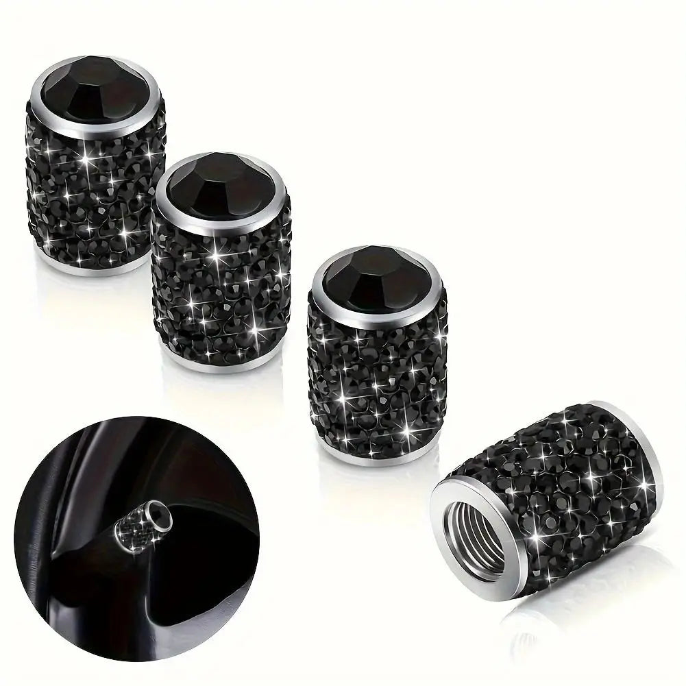 Bouchon de valve serti de strass noirs, quatre capuchons scintillants