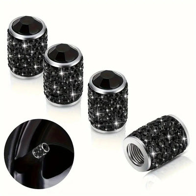 Bouchon de valve serti de strass noirs, quatre capuchons scintillants