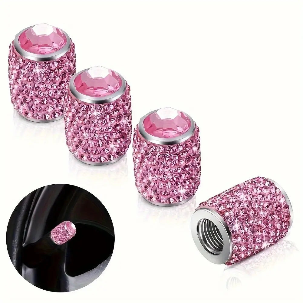 Bouchon de valve serti de strass roses, lot de 4 capuchons de valve