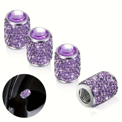 Bouchon de valve serti de strass violets, lot de 4 capuchons brillants