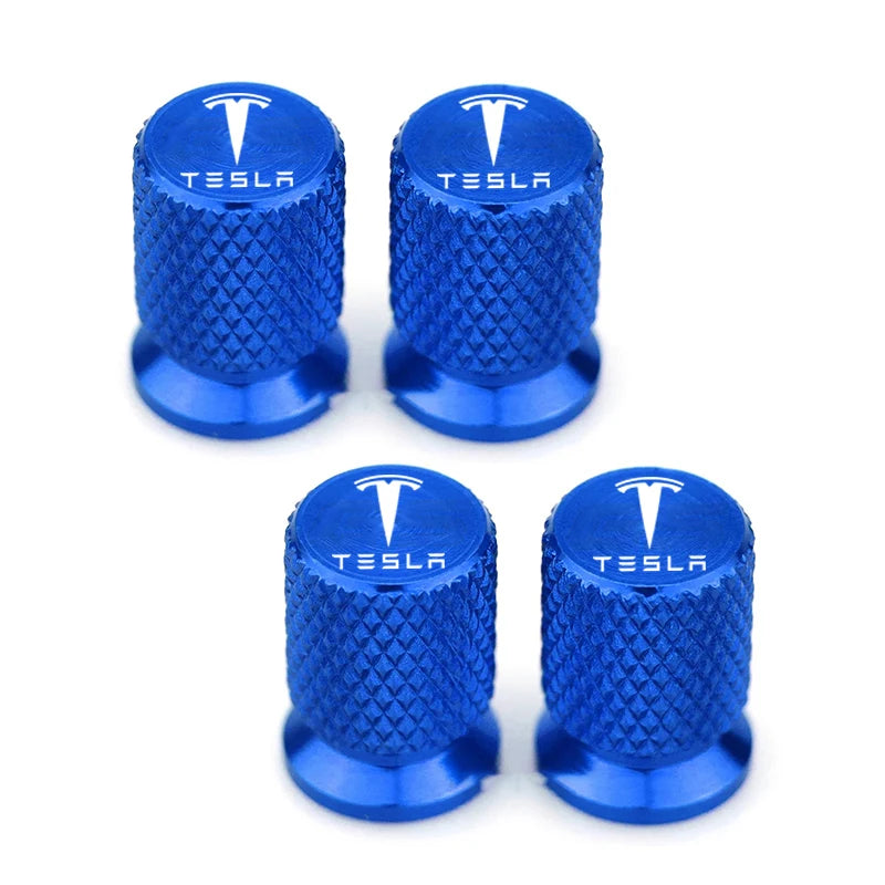 Bouchon de valve Tesla bleu en aluminium anodisé, logo de la marque gravé