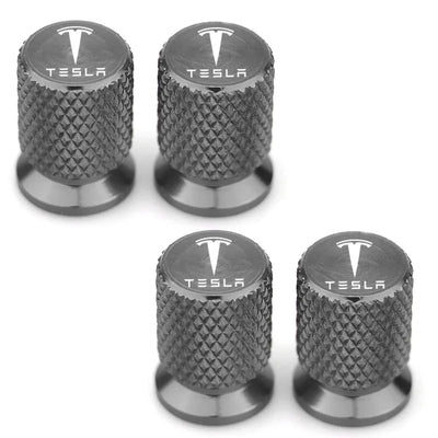 Bouchon de valve Tesla gris anthracite, logo T et lettrage TESLA sur le dessus