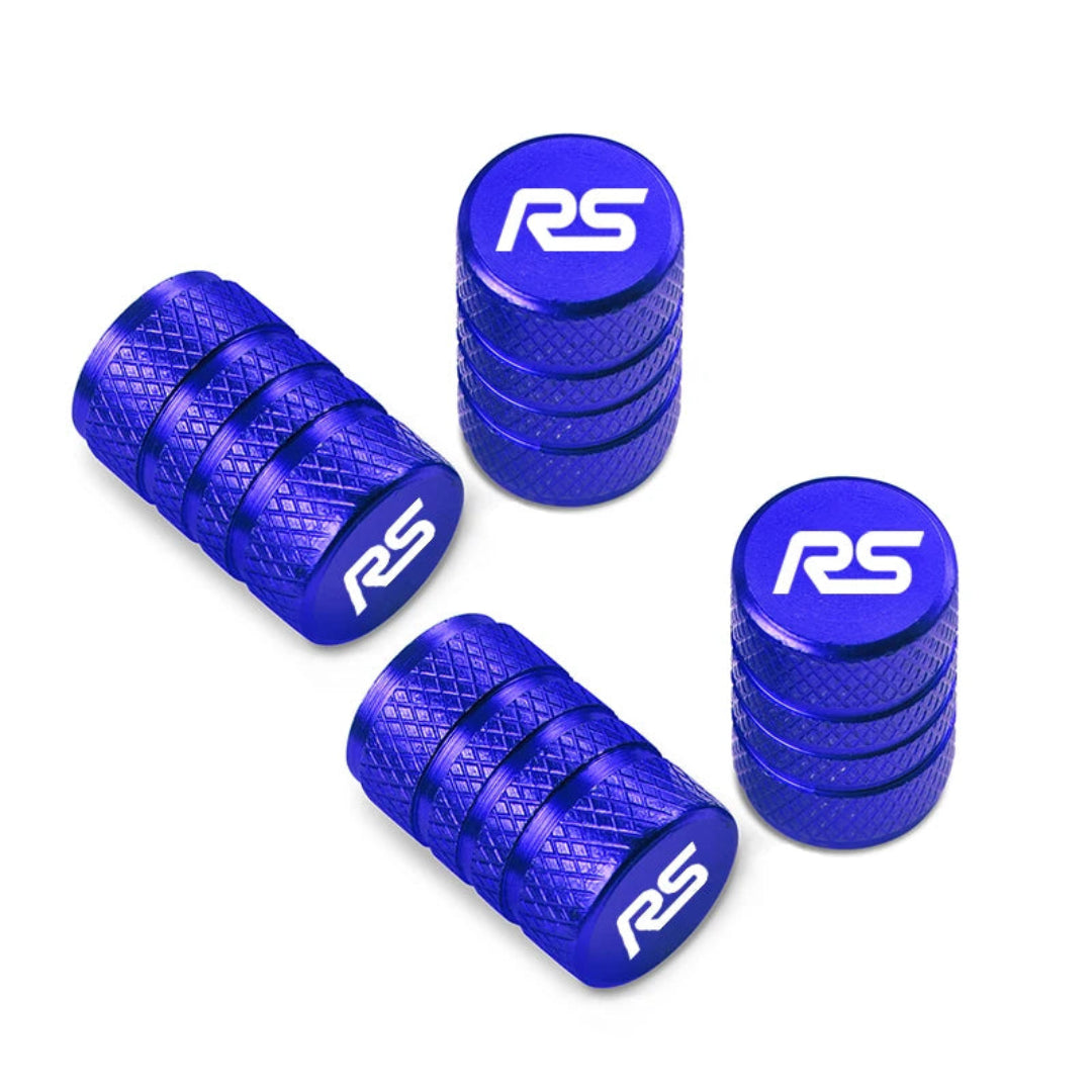 Bouchon de valve Ford RS bleu avec logo blanc pour pneu voiture.