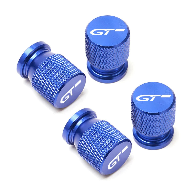 Bouchon de valve Peugeot GT bleu pour pneu voiture avec logo GT visible.