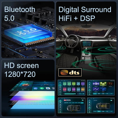 Équipements de l'autoradio BMW E90 : Bluetooth 5.0, son surround DTS avec DSP et écran HD 1280 x 720