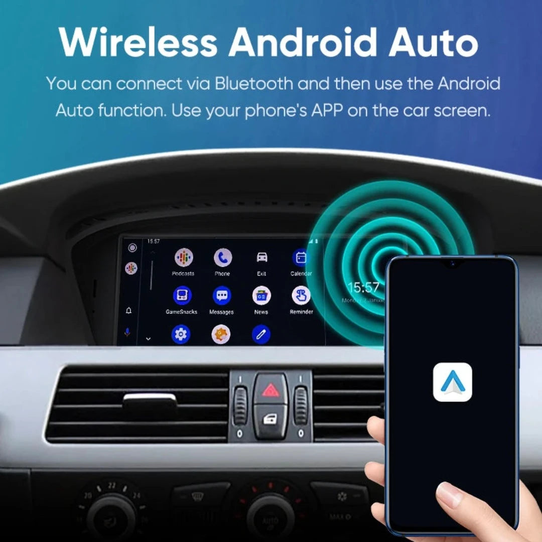 Écran BMW Série 5 en mode Android Auto sans fil, applications du téléphone reprises sur la dalle