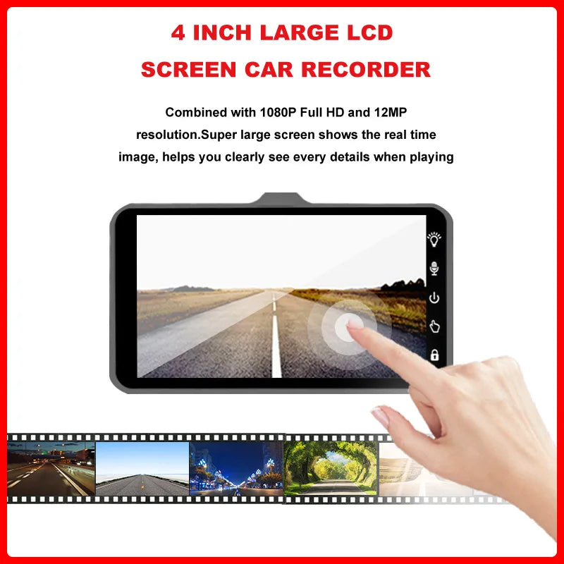 Écran tactile de 4 pouces de la dashcam Acceo B12 affichant l'image de la route en direct