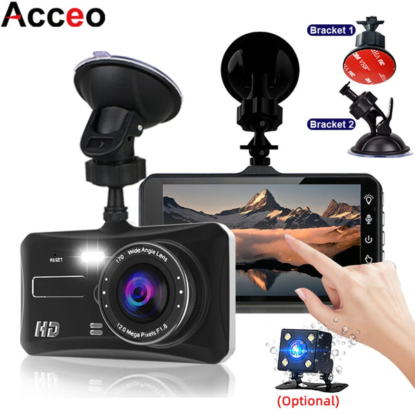 Dashcam voiture Acceo B12, écran tactile 4 pouces avec supports ventouse et adhésif