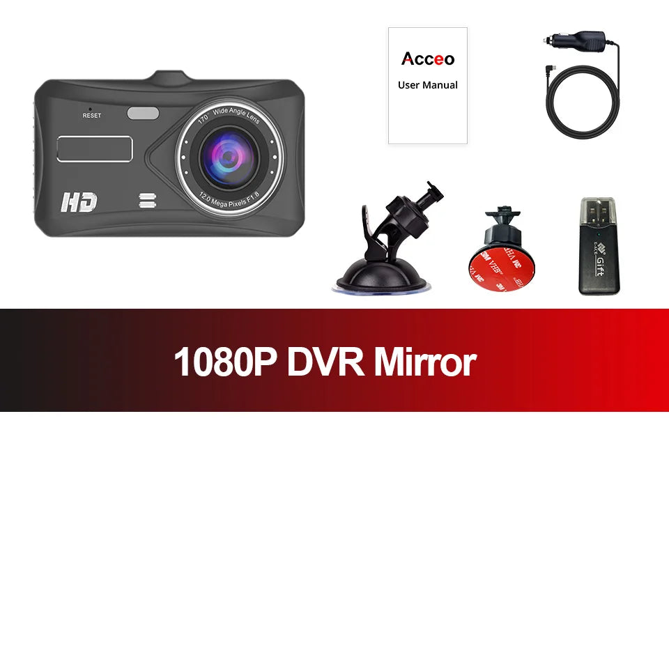 Pack dashcam Acceo B12 caméra avant seule avec support ventouse, support adhésif et lecteur de carte