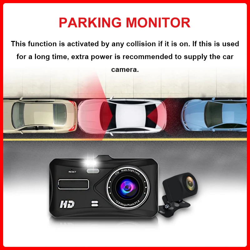 Surveillance de stationnement de la dashcam Acceo B12, déclenchée par un choc sur le véhicule garé