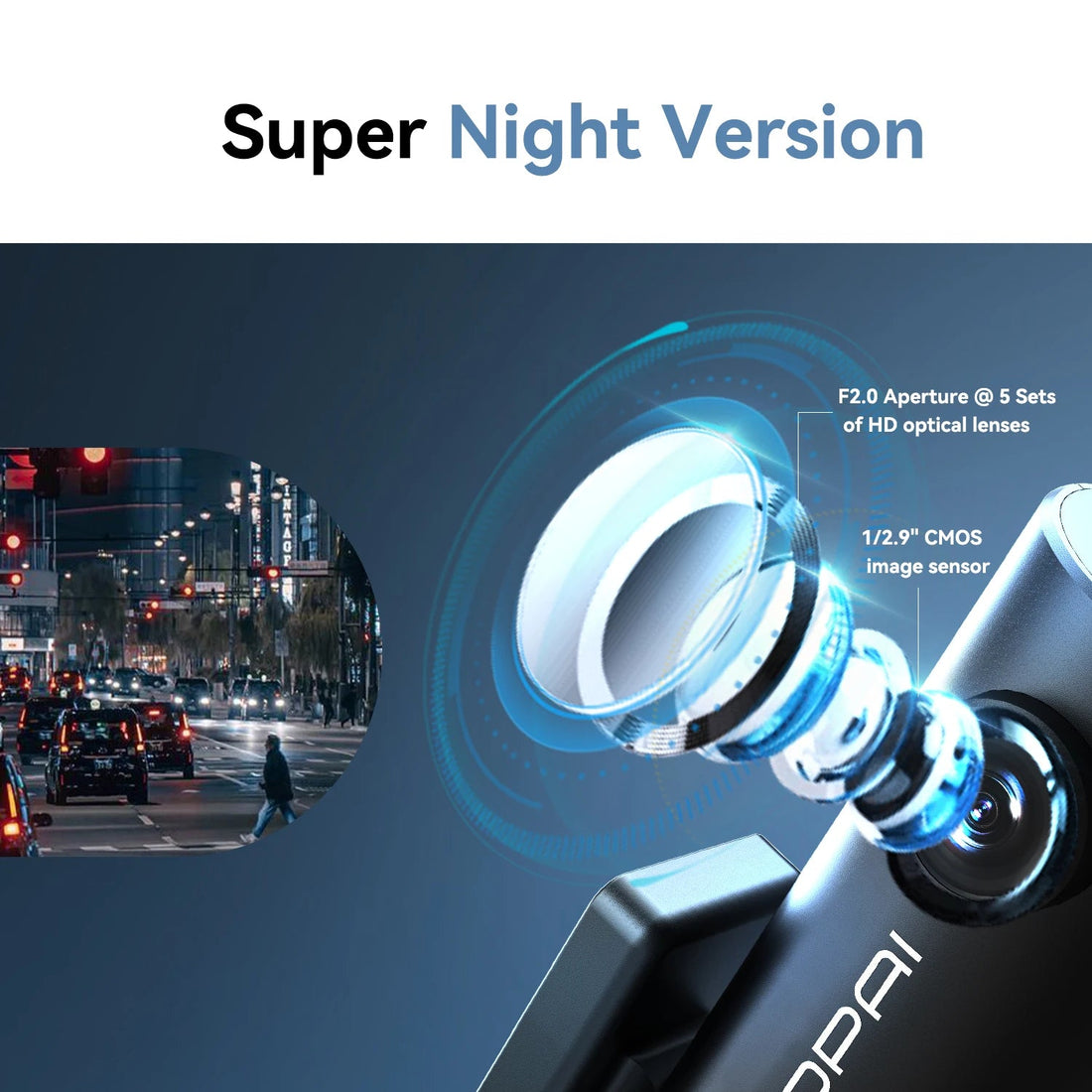 Capteur CMOS 1/2,9 pouce et ouverture F2.0 de la dashcam DDPAI MINI Pro pour la vision nocturne