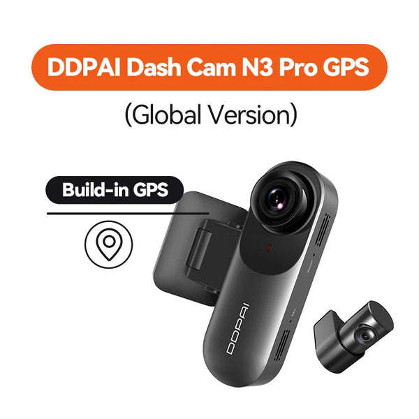 Dashcam voiture DDPAI N3 Pro à GPS intégré, boîtier avant et caméra arrière