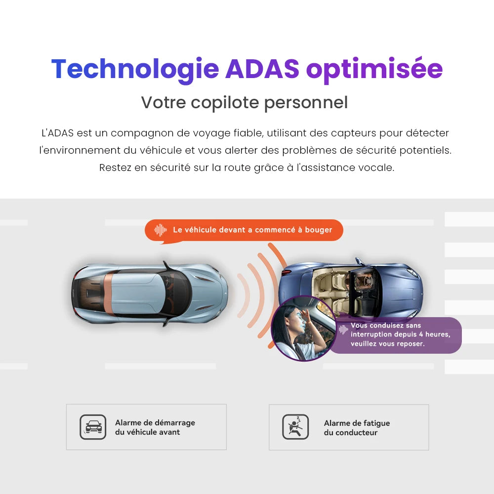 Aides à la conduite ADAS de la dashcam DDPAI N5 Dual : alerte de démarrage du véhicule précédent et alerte de fatigue