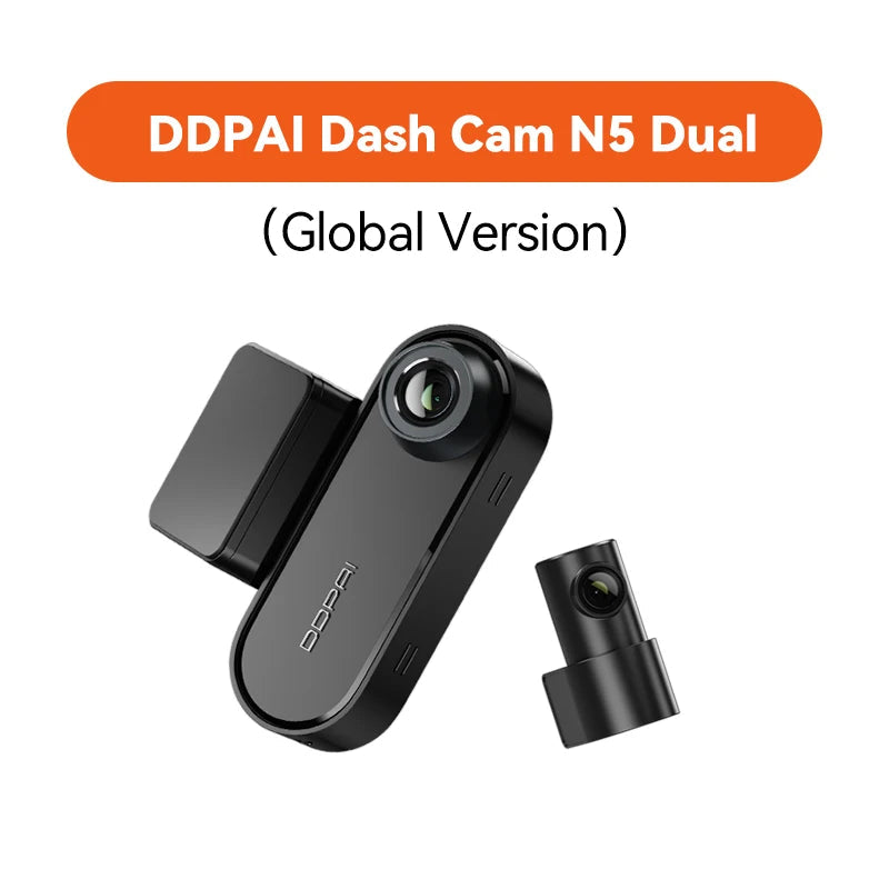 Dashcam voiture DDPAI N5 Dual, boîtier avant noir et caméra arrière orientable