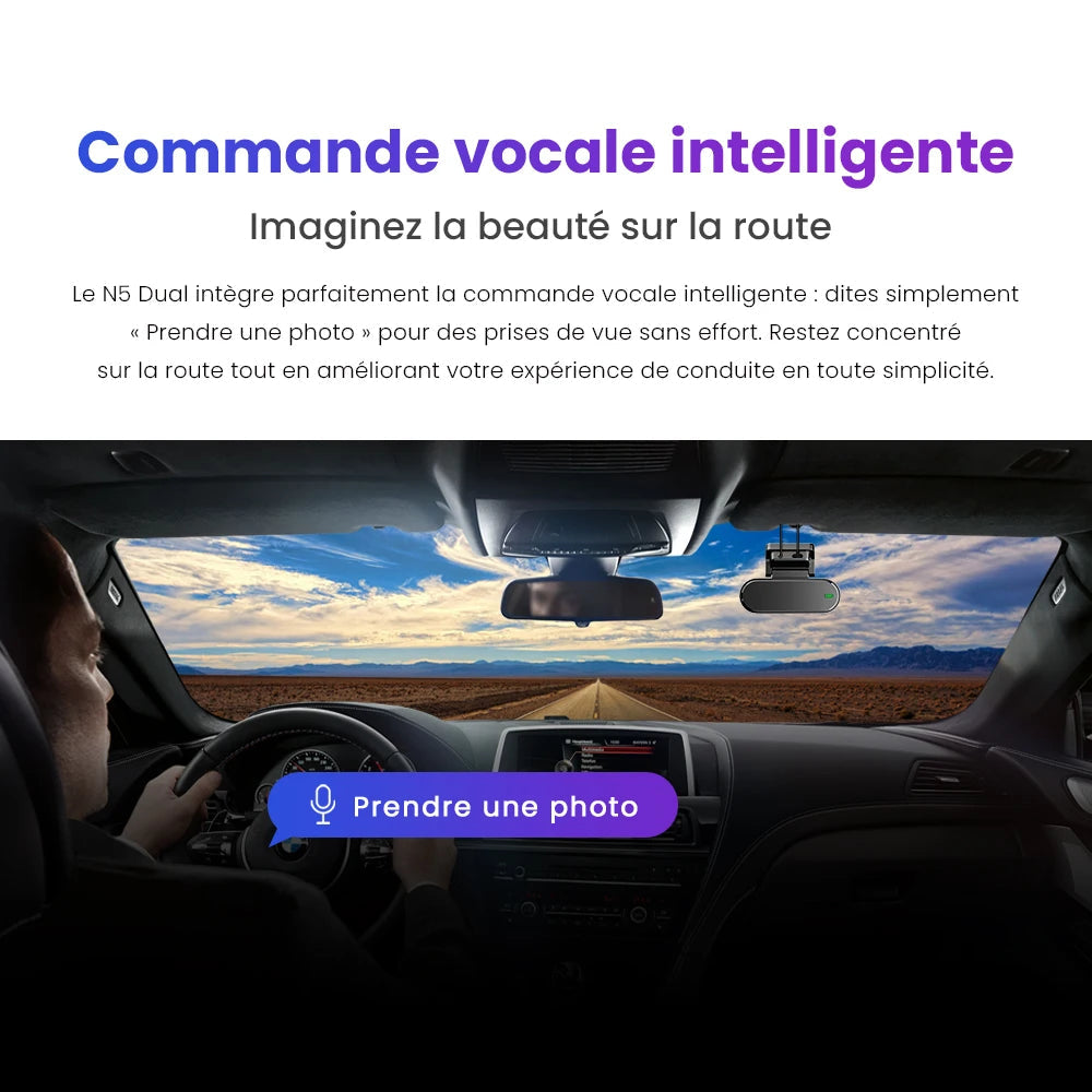 Commande vocale de la dashcam DDPAI N5 Dual, prise de photo sans lâcher le volant