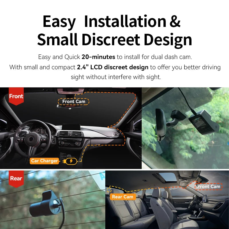 Installation de la dashcam DDPAI Z50 derrière le rétroviseur et de sa caméra arrière sur la lunette