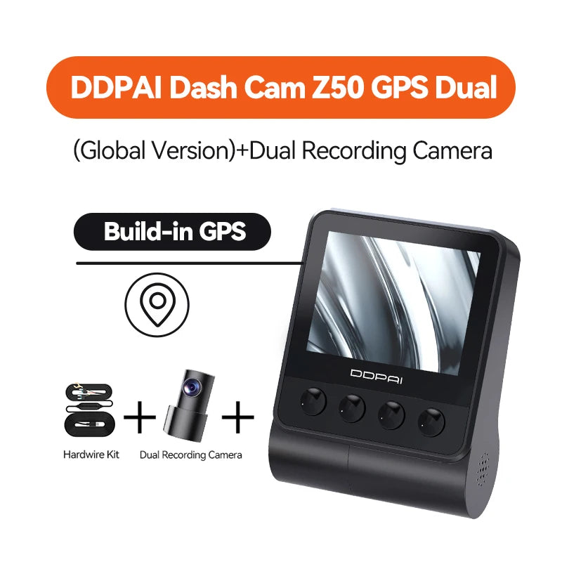 Pack dashcam DDPAI Z50 GPS avec caméra arrière et kit de câblage permanent