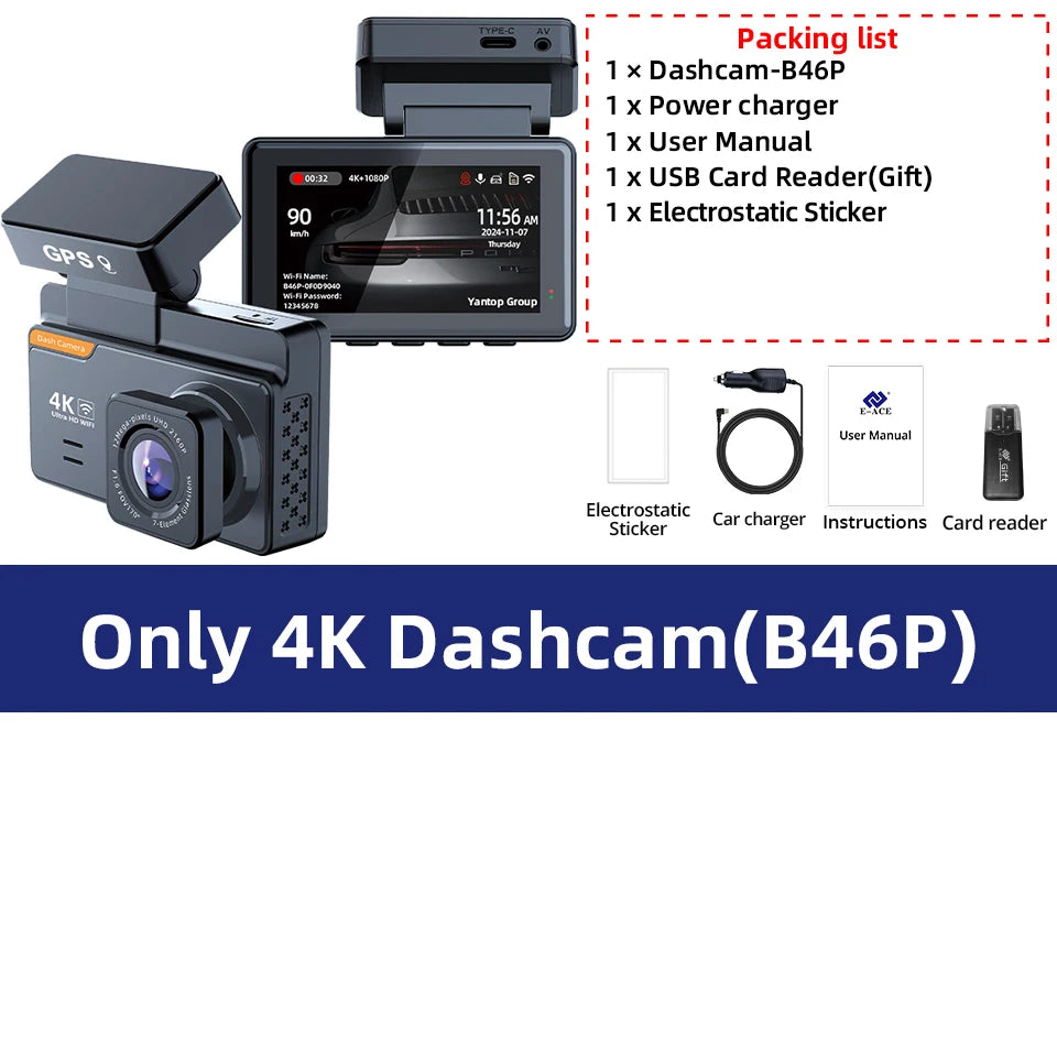 Contenu du pack dashcam E-ACE B46P en version caméra avant seule