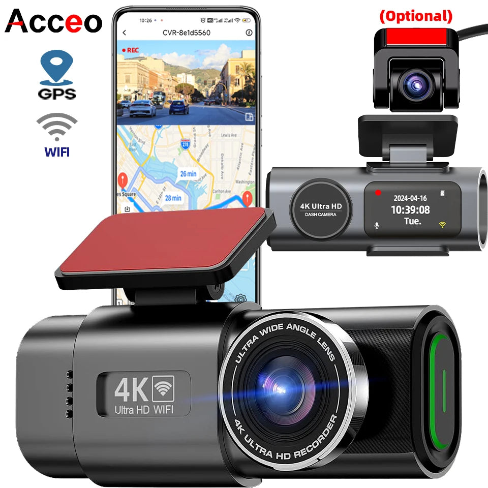 Dashcam voiture E-ACE B53P 4K, boîtier cylindrique compact à écran d'état