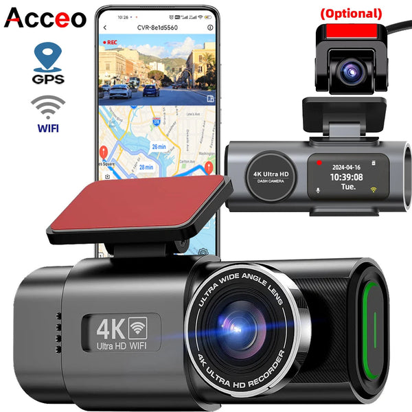 Dashcam voiture E-ACE B53P 4K, boîtier cylindrique compact à écran d'état
