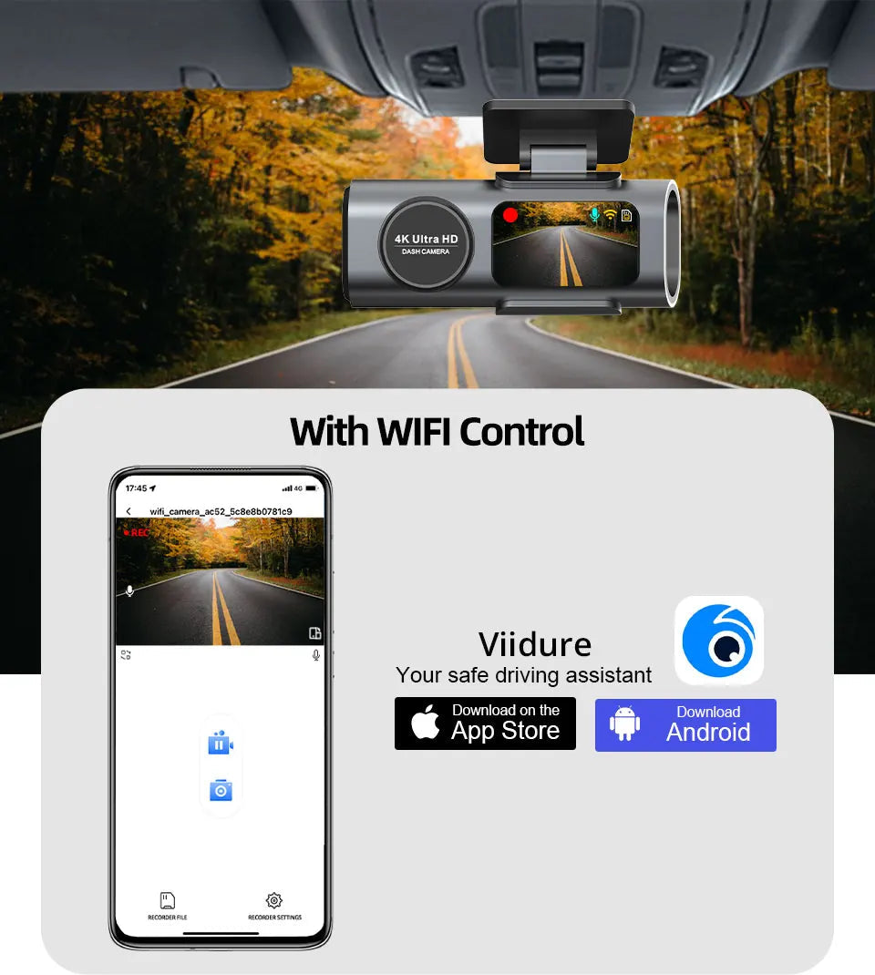 Contrôle en Wi-Fi de la dashcam E-ACE B53P depuis l'application Viidure sur smartphone