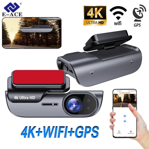 Dashcam voiture E-ACE B54, boîtier plat 4K sans écran plaqué contre le pare-brise