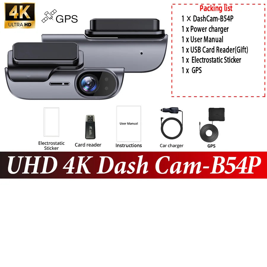 Pack dashcam E-ACE B54P avec module GPS, chargeur allume-cigare et lecteur de carte