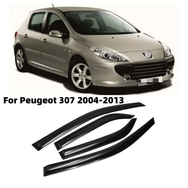 Jeu de quatre déflecteurs d'air teintés pour Peugeot 307 de 2004 à 2013, présentés sous le véhicule