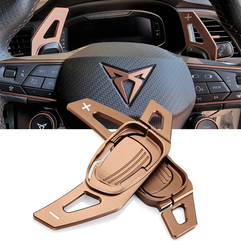 Extension palette au volant Cupra Ateca bronze montée sur le volant