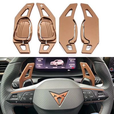 Extension palette au volant Cupra Leon bronze montée sur le volant