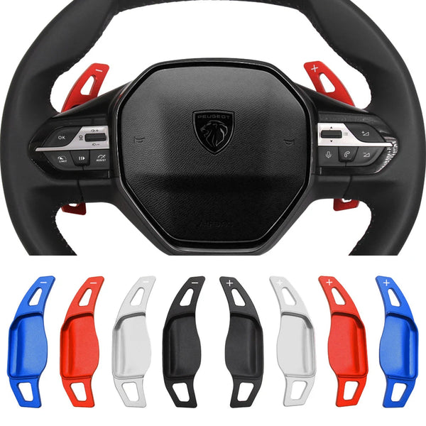 Extension palette au volant Peugeot 308 III GT rouge montée sur le volant i-Cockpit, avec les quatre coloris