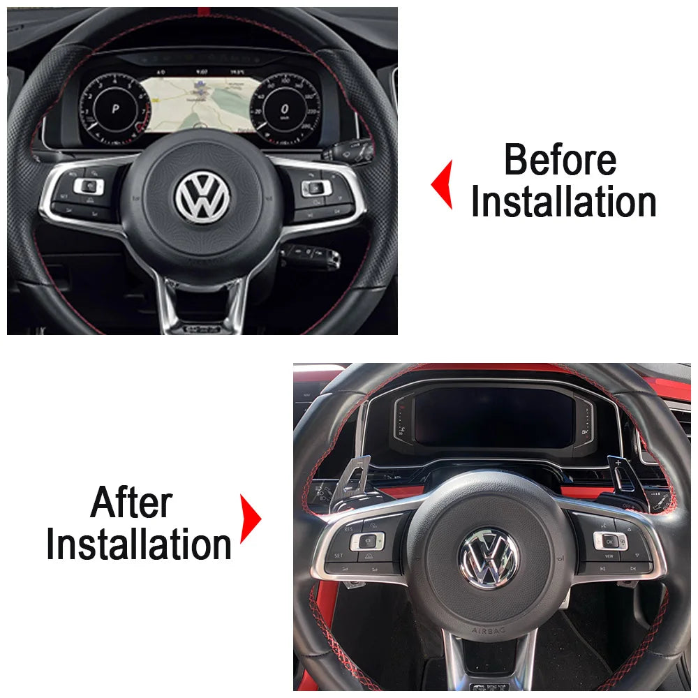 Volant avant et après la pose des extensions de palette Polo 6R GTI