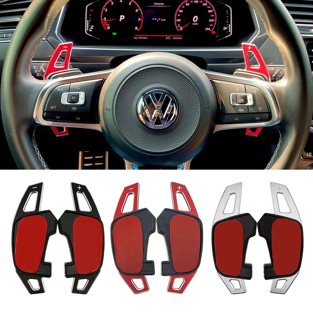 Extension palette au volant Polo 6R GTI rouge montée sur le volant