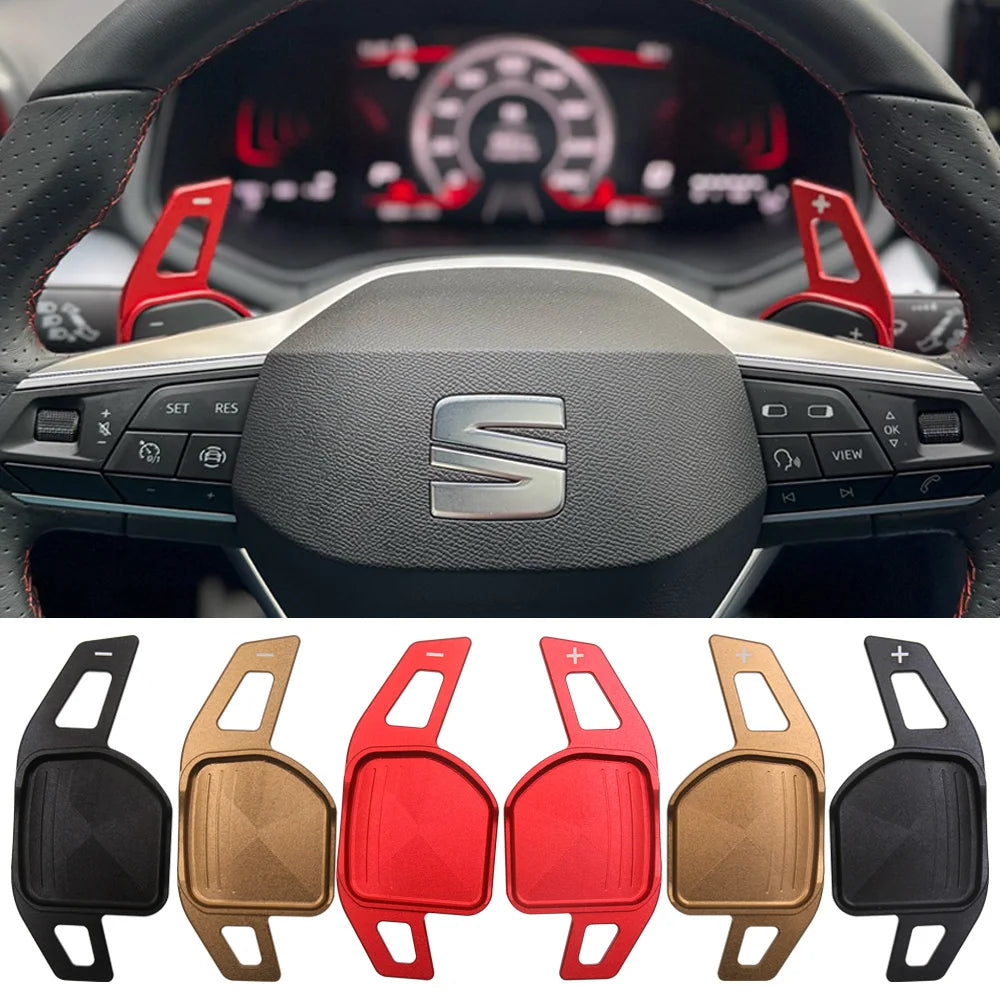 Extension palette au volant Seat Leon FR rouge montée sur le volant