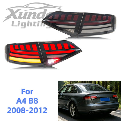 Jeu de feux arrière LED fumés pour Audi A4 B8 berline, éteints et allumés