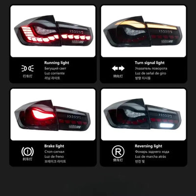 Fonctions des feux arrière LED GTS F30 : position, clignotant, stop et recul